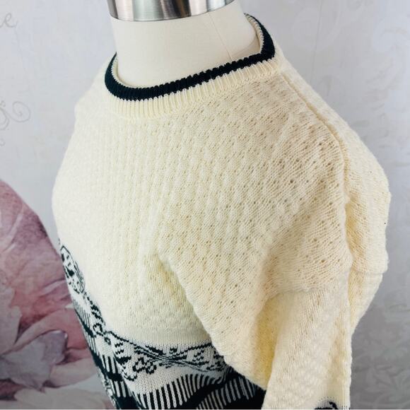 Rainbow Ridge Vintage 80s 90s Cream Black Sweater Medium - Picture 5 of 8